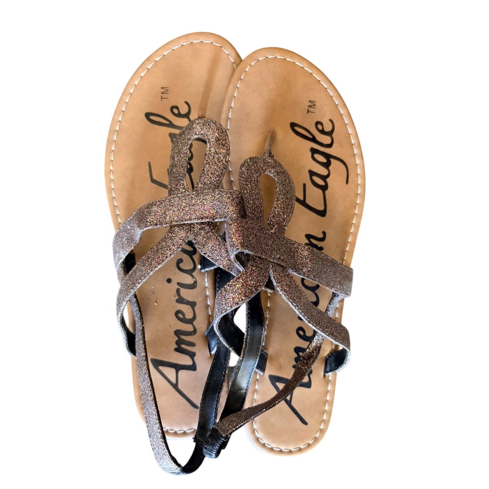 American Eagle‎ Nyssa Women 8.5 M Bronze Multi Glitter Thong Slingback Sandals